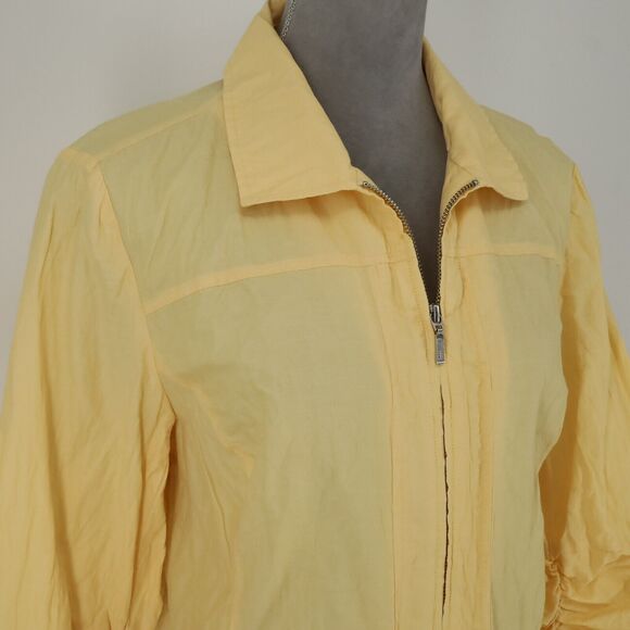 Chicos Jacket 2 Womens Large 12 Yellow Full Zip Ruched Sleeves Crinkle Fabric - Picture 13 of 16